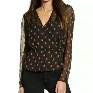 NWOT a sheer black and gold wrap blouse